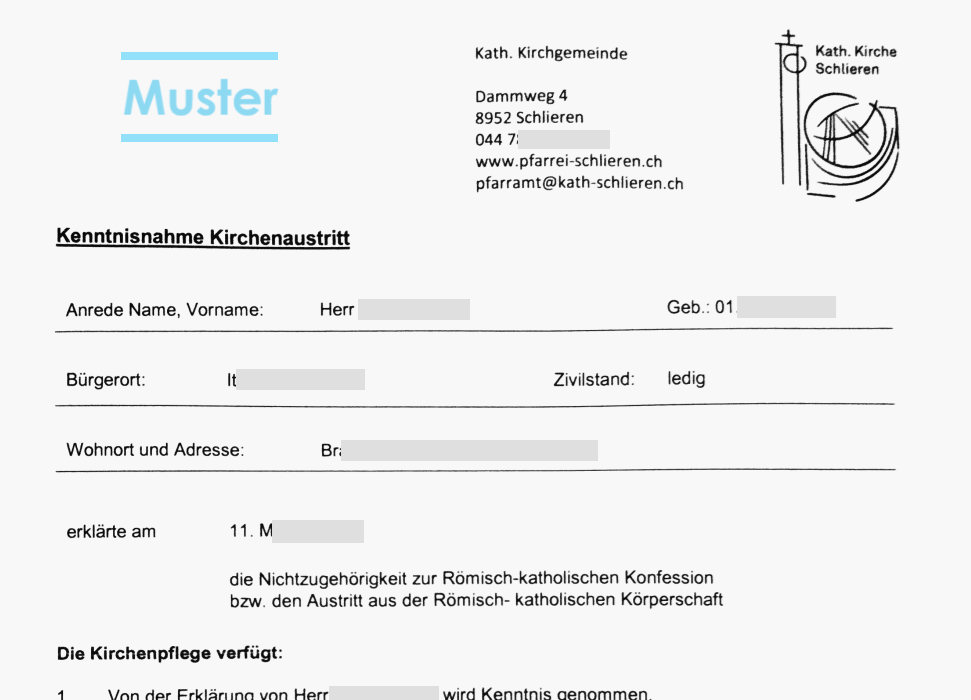 Bestätigung Kirchenaustritt