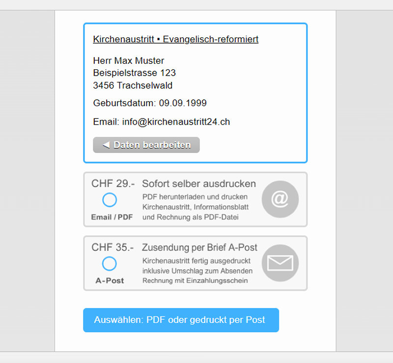 Bezug Kirchenaustritts-Unterlagen