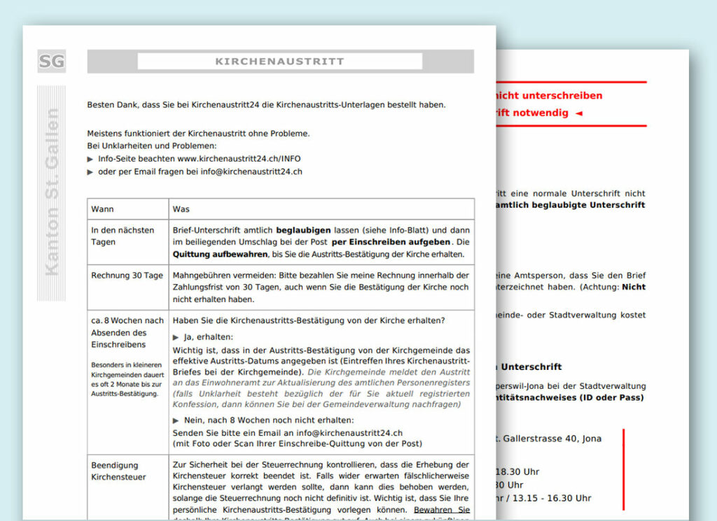 Kirchgemeinde Bestätigung Kirchenaustritt